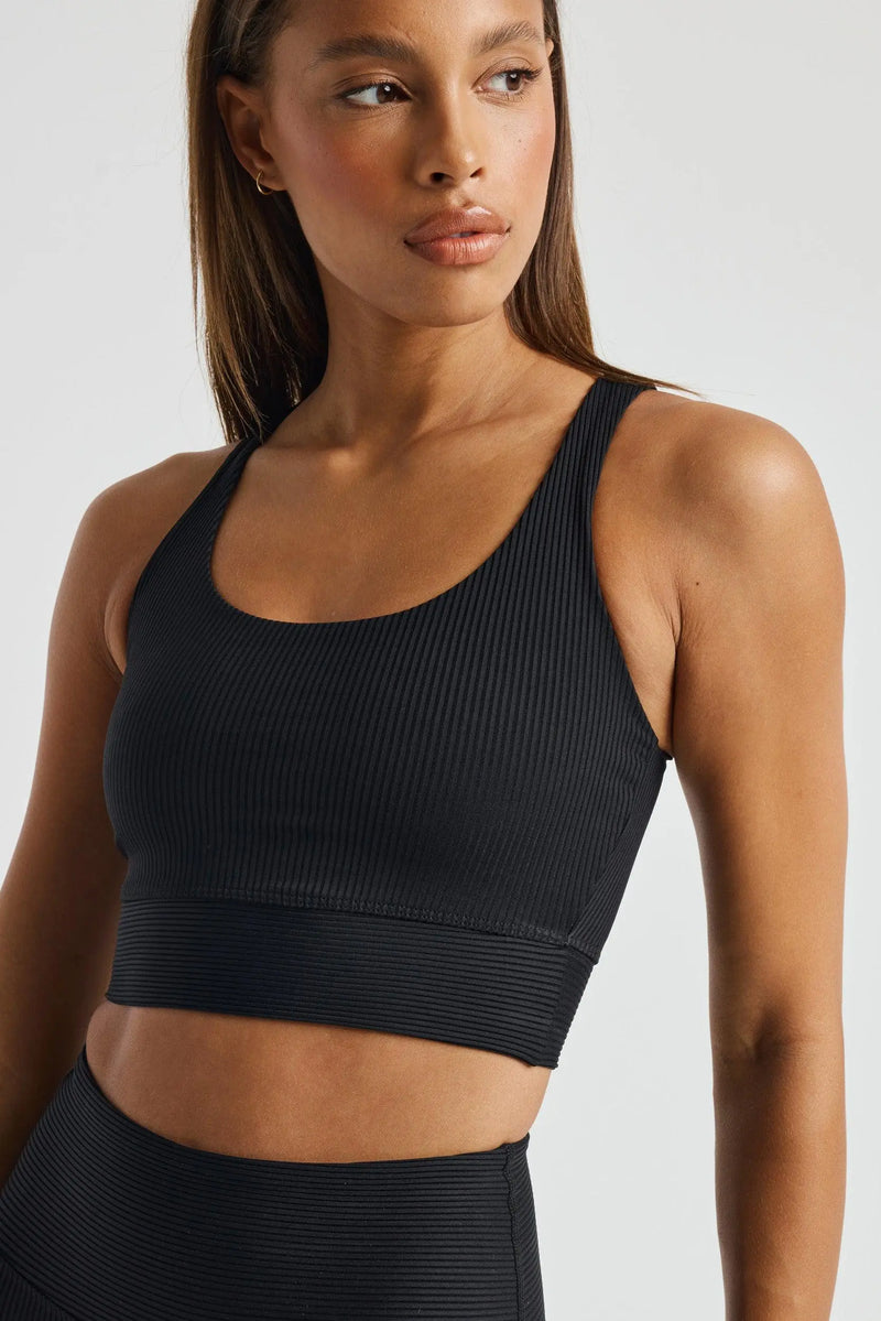 In Alignment Ribbed Black Sports Bra – Pink Lily