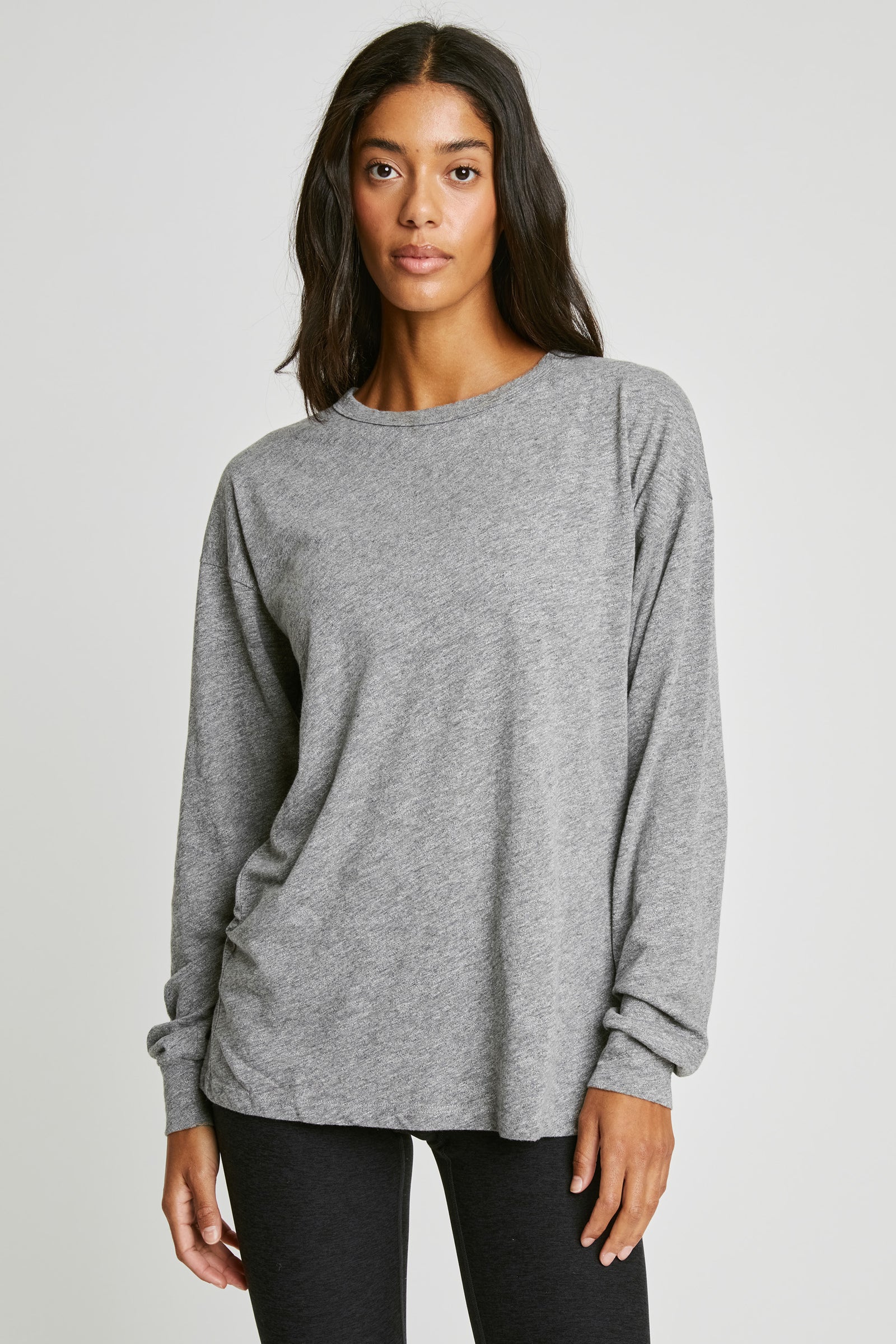 ★GLOWNY★ G MODAL LONG SLEEVE GRAY GC24WTLS003GR CVC Long Sleeve T-Shirt - Dark Heather Gray | 6211 | NLA